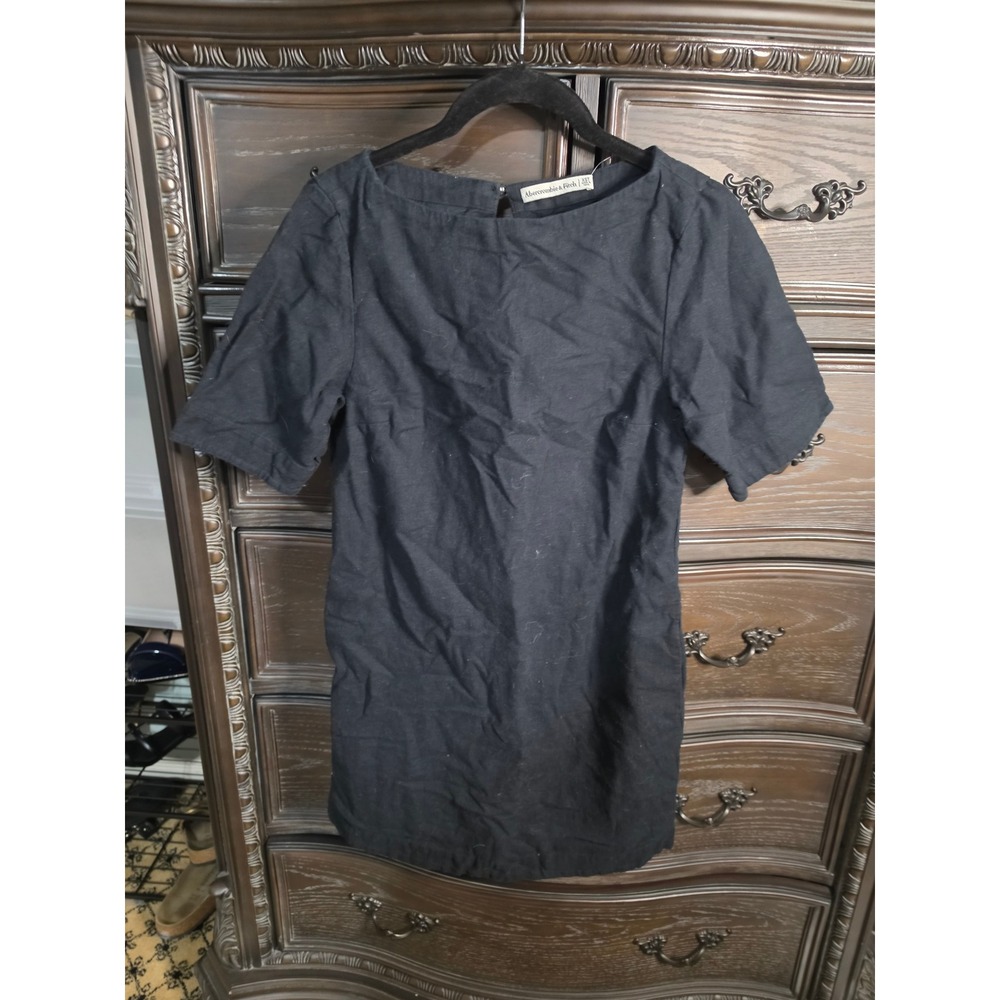 Abercrombie & Fitch Black Linen Blend Short Sleeve Shift Mini Dress XST Tall